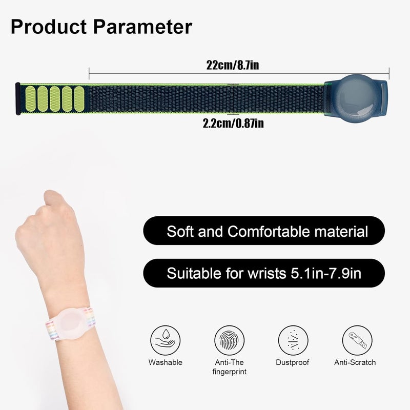 FNCOLL 2 Pack Kids Wristband for AirTag, Nylon Watch Band GPS Tracker Holder Protective Case Compatible with Apple Air Tag, Adjustable Anti-lost Bracelet for Toddler Baby Children Elders - Image 3
